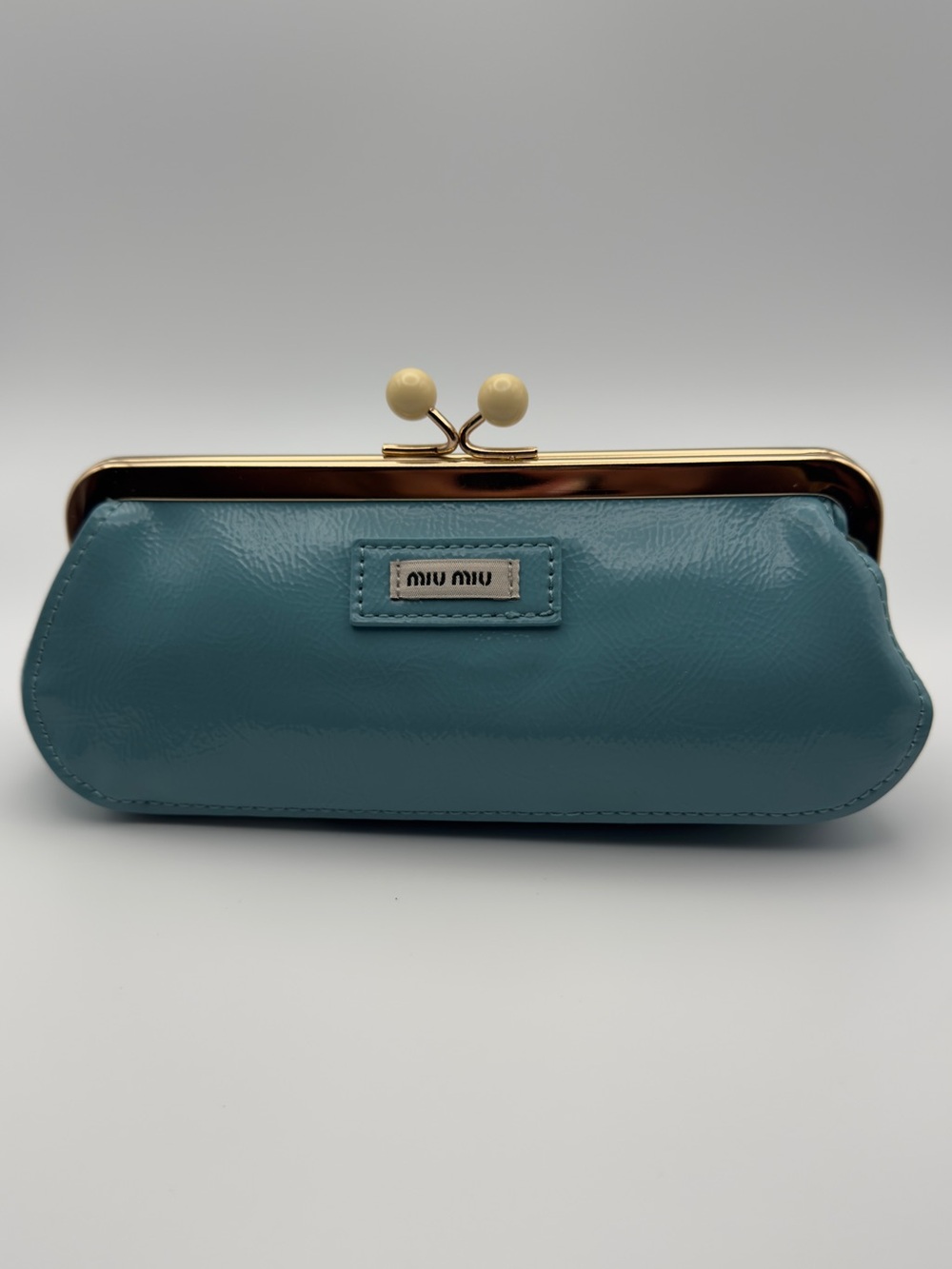Miu Miu Teal Blue Leather Kiss-Lock Clutch